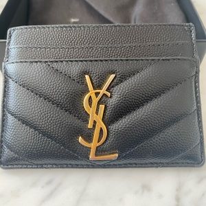 Black YSL Card Holder with Gold Hardware